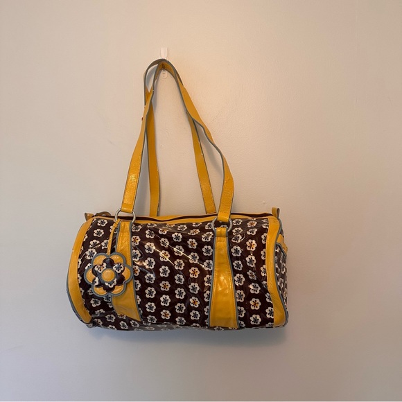 Vera Bradley Handbags - Vera Bradley Rare All-Over Patent Frill Travel Tote Buttercup Yellow Floral